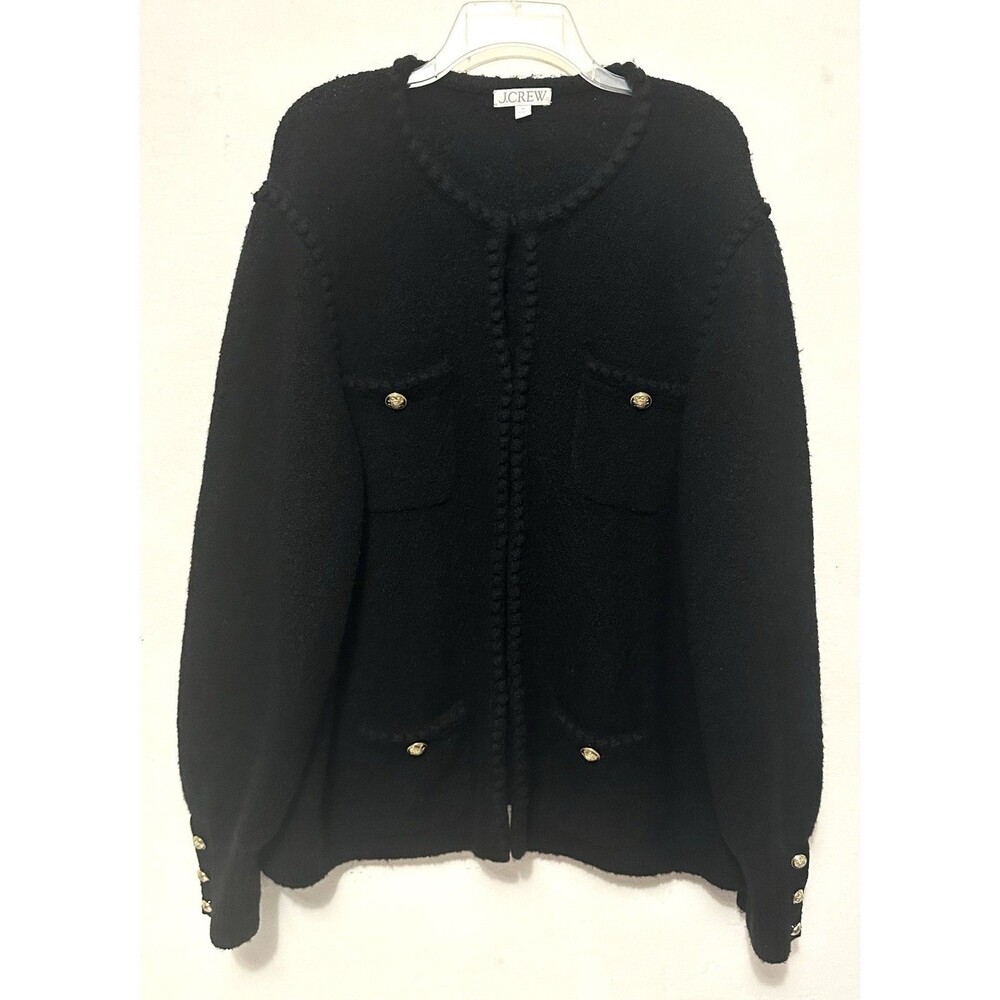 J J. Crew Black Cardigan Sweater Button Up 2X Re-Imagined Merino Wool Blend